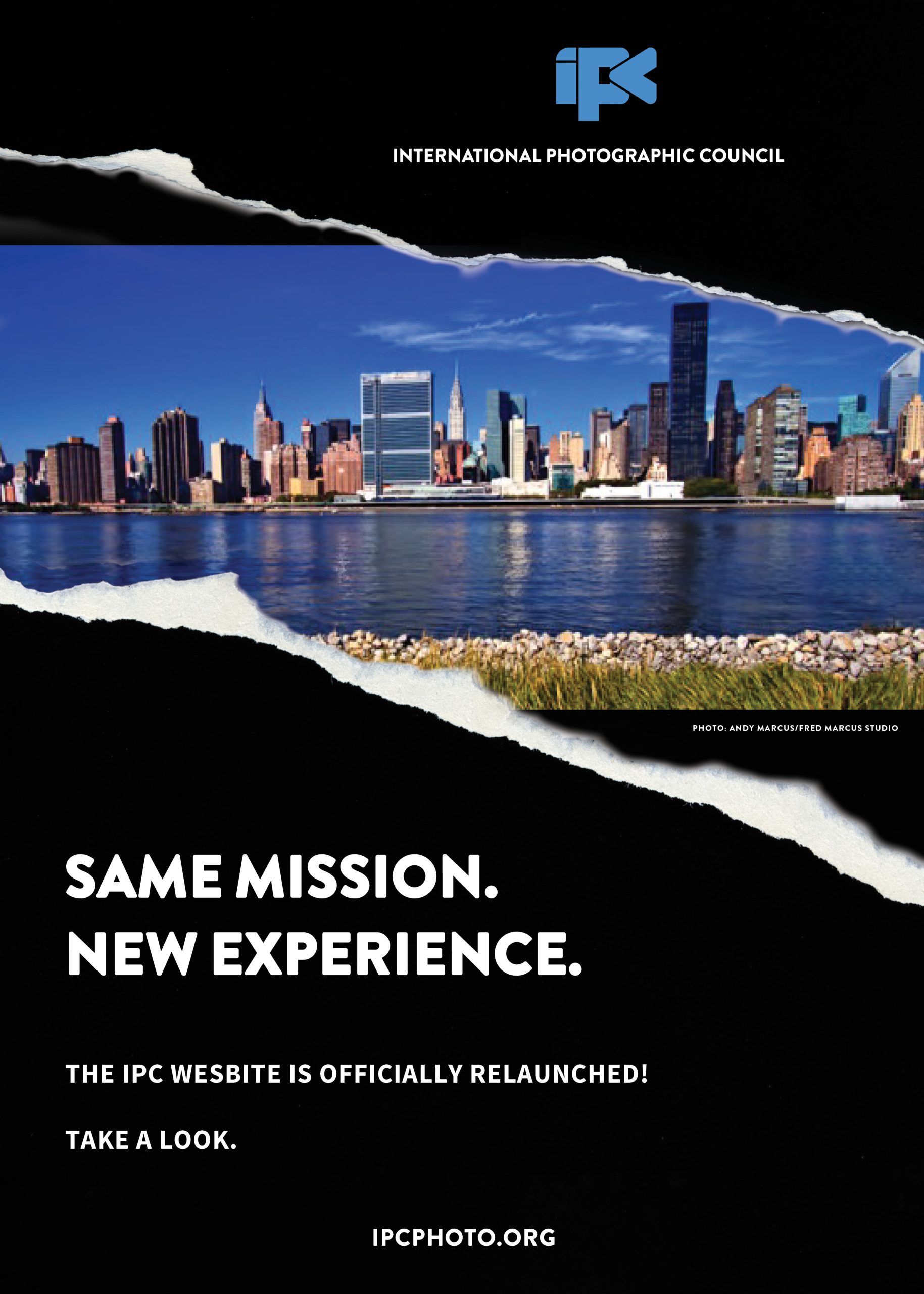 Promo for the new IPC website showing an image of NYC skyline