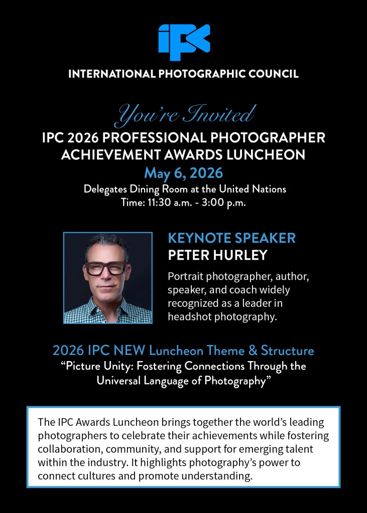 May 2026 luncheon invite featuring photo of photographer Peter Hurley